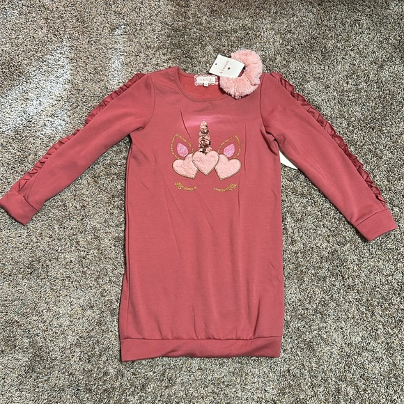 Blush Pink BKIND by BTWEEN Unicorn and Hearts Sweatshirt Size 10 - Picture 3 of 5
